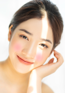 Blush placement for oval face applied on the apples of the cheeks for a soft natural flush