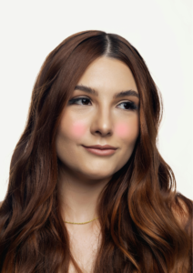 Blush placement for square face applied lower and diffused to soften angular features and balance the face shape